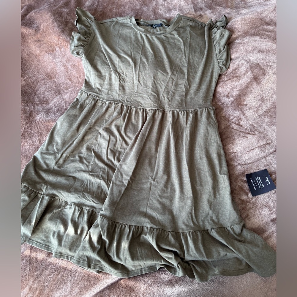 Lulu's Olive Green Ruffle Sleeve Women’s Dress XL